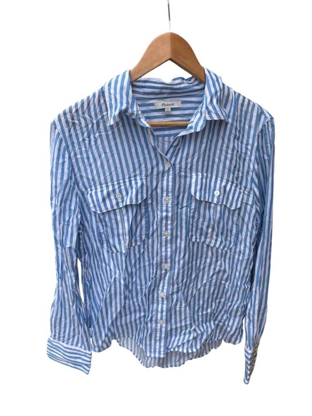 Madewell Stripe Utility Pocket Button-Up Shirt I Size: 14 - Picture 9 of 9